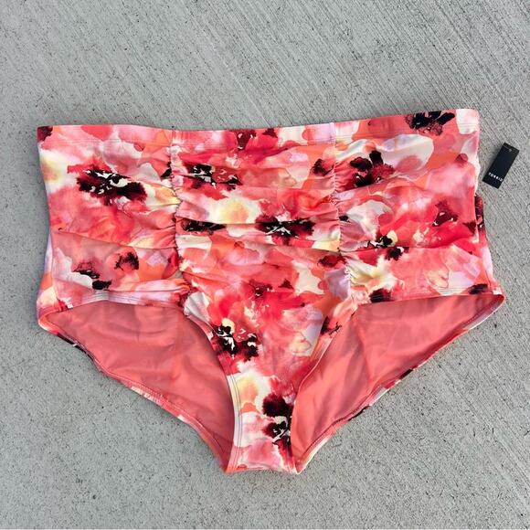 Torrid HIGH RISE RUCHED SWIM BOTTOM CORAL MULTI FLORAL Size 4 NWT - Picture 1 of 5